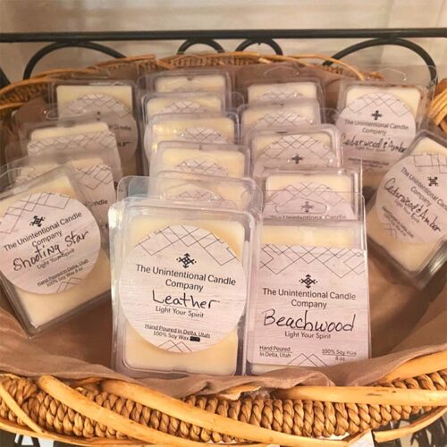 A basket of soy melts in assorted scents